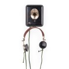 Телефонный аппарат системы ЦБ с микротелефонной трубкой в корпусе из листового металла с наушниками на кожаном оголовье