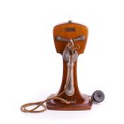 Телефонный аппарат в деревянном корпусе с трубкой-рожком и дополнительным наушником