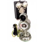 Телефонный аппарат-стойка с настенным звонком - один из первых телефонов системы АТС, диск-номеронабиратель модели "кастет"